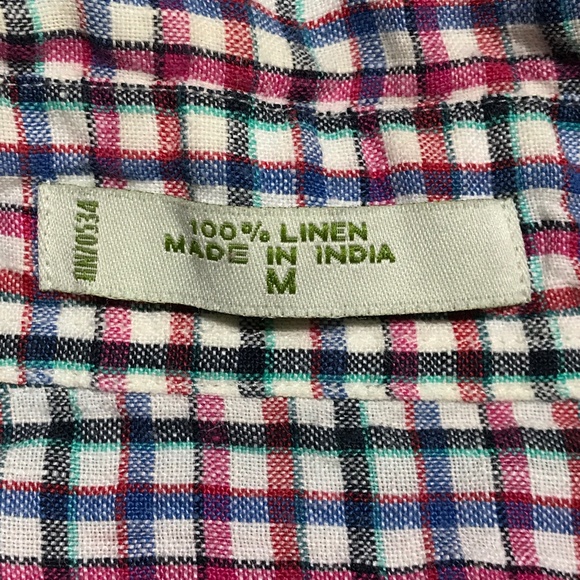 Orvis Shirt 100% Linen Mens Medium Short Sleeve Plaid Check - Picture 10 of 11